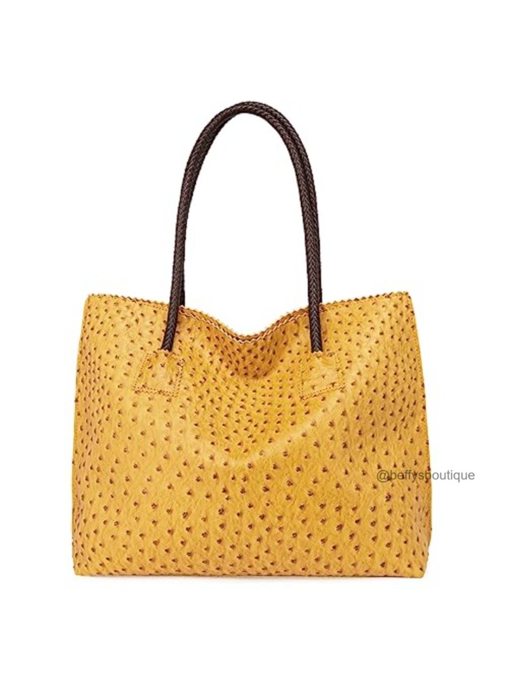 Ostrich Textured Vegan Leather Tote Bag with Zipper Large Shoulder Purse